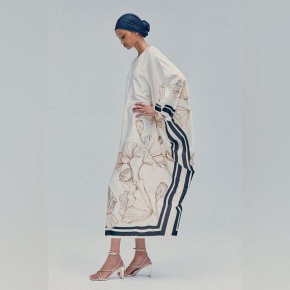 H&M Ramadan Modest Satin Kaftan Dress Floral - Picture 11 of 16